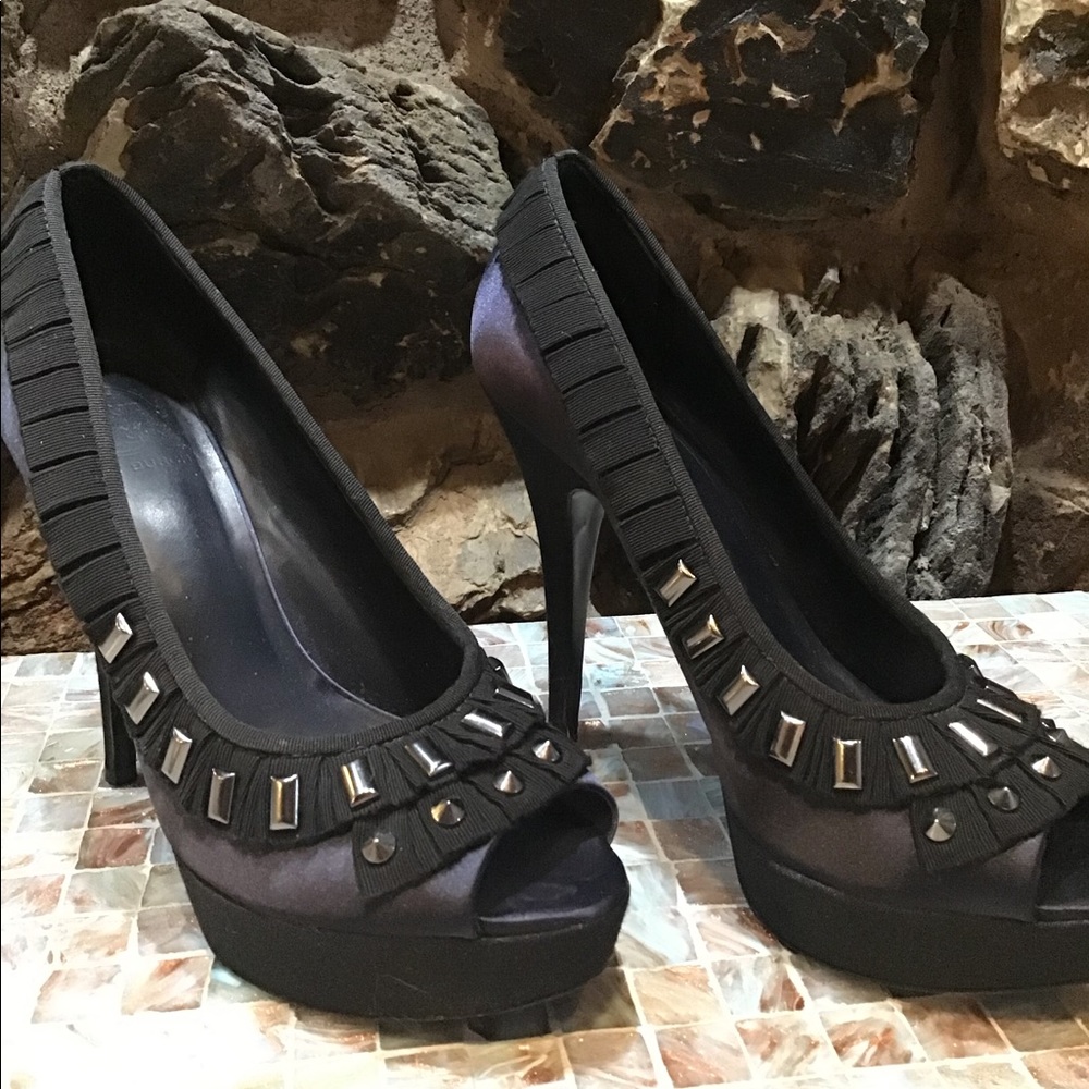 Tory Burch navy and black studded heels